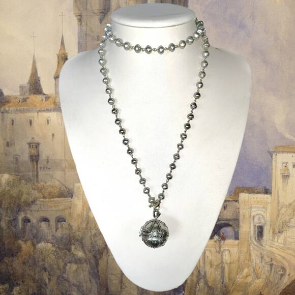 Spirit Orb Black Spinel up-designed Anne Klein Faux Circlette Pearl Chain 36" - Picture 1 of 6